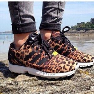 Adidas Cheetah Animal Print‎ ZXFLUX TORSION Lace Up Running Shoes mens 6